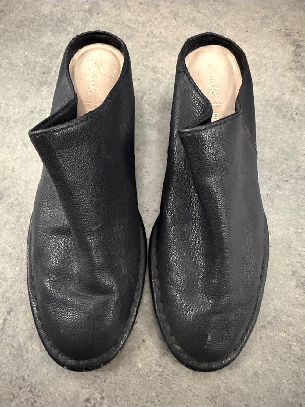 Clarks Black Leather Slip-On Mules